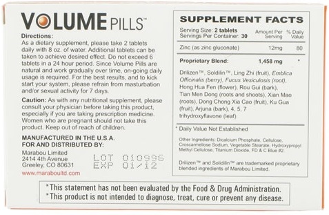 Složky Volume Pills - VolumePills Natural Formulace